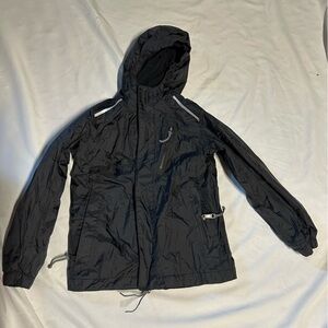 LL Bean kids waterproof, fleece lined black jacket with reflectivity, size 6/7